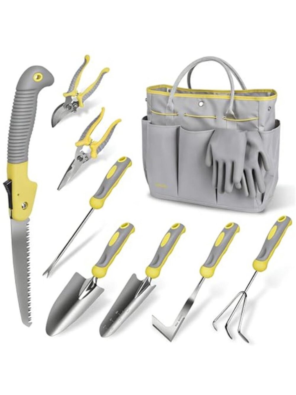 10 Piece Garden Tool Set Stainless Steel Gardening Kit Tote Bag Gloves Pruners